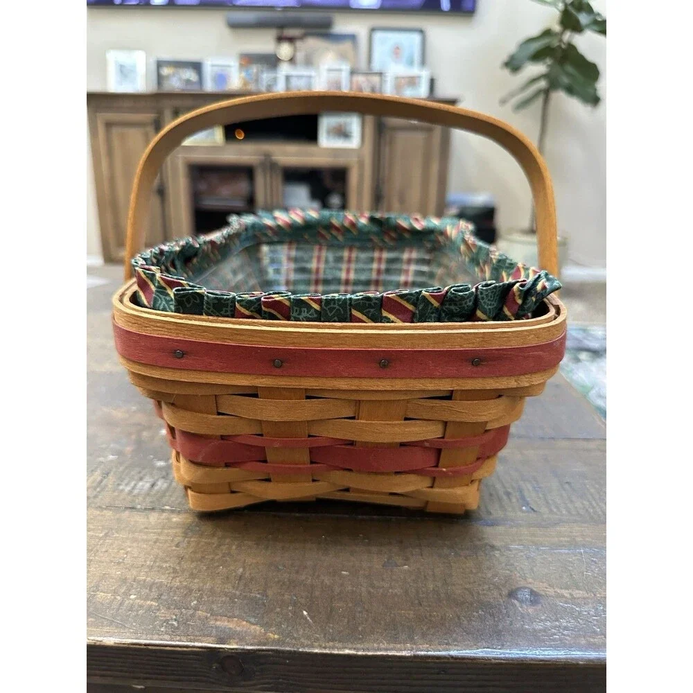 1996 Longaberger Christmas Collection Holiday Cheer Basket Set Imperial Stripe
